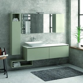 Kamalu - composizione bagno 155cm sospesa, composta da mobile, specchio, colonna e pensile sp-155a