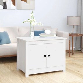 Tavolino Da Salotto Bianco 71x49x55cm İn Legno Massello Di Pino /