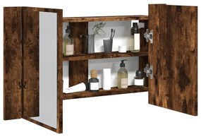 Armadietto A Specchio Con Led Rovere Fumo 80x12x45cm Acrilico /