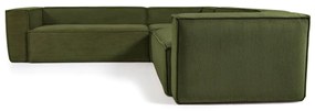 Kave Home - Divano ad angolo Blok 4 posti a coste spesso verde 290 x 290 cm