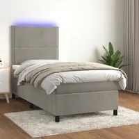 Letto a Molle Materasso e LED Grigio Chiaro 100x200 cm Vellutocod mxl 99062