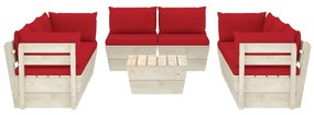 Set Divani da Giardino su Pallet 9 pz con Cuscini Legno Abete