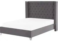 Letto a doghe velluto grigio imbottito trapuntato poggiatesta copritesta piedi 160 x 200 king size design glam