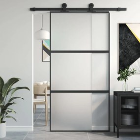 Porta Scorrevole Nera 102,5x205 Cm Vetro Temperato E Alluminio /