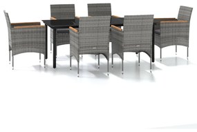 Set da pranzo da giardino 7 pz con cuscini grigio e nero