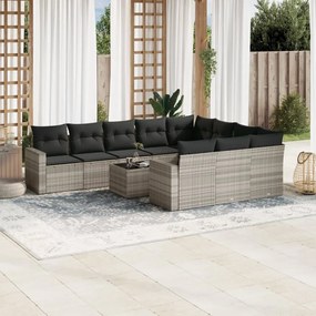 Set divani da giardino 11 pz con cuscini in polyrattan grigio