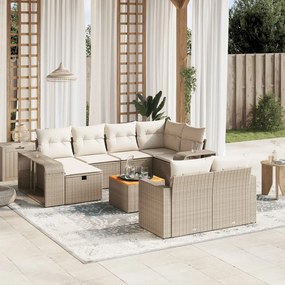 Set divani da giardino 11 pz con cuscini beige in polyrattan