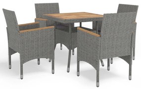 Set mobili da pranzo da giardino 5 pz grigio polyrattan acacia