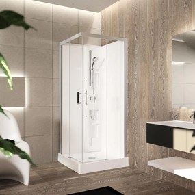 Cabina doccia idromassaggio quadrato PERLA 90 x 90 cm con miscelatore meccanico silver
