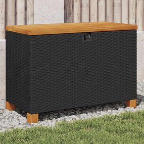 Contenitore Giardino Nero 80x40x48 Cm Polyrattan E Legno Acacia /