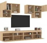 Set Mobili TV a Muro 6 pz con Luci LED Rovere Sonoma 3216752