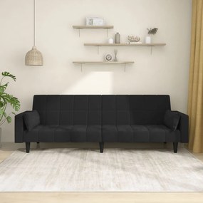 Divano Letto A 2 Posti Con 2 Cuscini Nero İn Velluto /