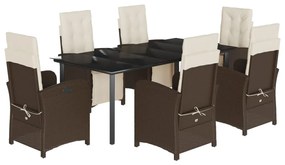 Set da pranzo da giardino 7pz con cuscini in polyrattan marrone