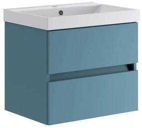 Mobile sottolavabo e lavabo Kora per vasca centrale laccato opaco blu pacifico L 59.5 x H 50 x P 45.5 cm 2 cassetti
