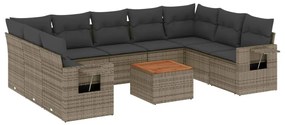 Set divano da giardino 10 pz con cuscini grigio in polyrattan