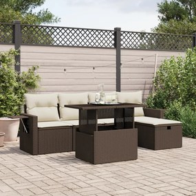 Set divano da giardino 6 pz con cuscini marrone in polyrattan