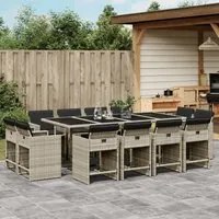 Set da Pranzo da Giardino 13pz con Cuscini Grigio in Polyrattan 3211223