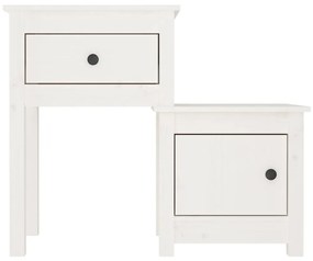 Comodino Bianco 79,5x38x65,5 cm in Legno Massello di Pino