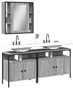 Set mobili da bagno 3 pz grigio sonoma in legno multistrato