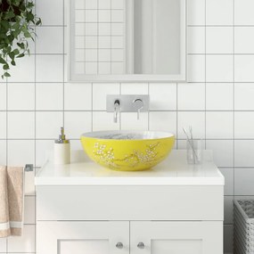 Lavabo Da Appoggio Bianco E Giallo Rotondo ?41x14 Cm Ceramica /