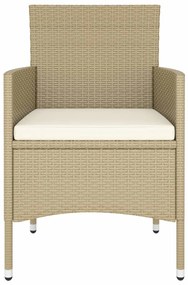 Set bistrot da giardino 5 pz polyrattan e vetro temperato beige