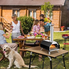 Costway Forno per pizza in acciaio inox con pietra per pizza gambe pieghevoli, Grill a legna portatile per pizza Nero