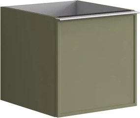 Cassettiera Pixel con 1 cassetto frontale Frame laccato opaco verde salvia e maniglia alluminio brillante ante L.40 H.40 P.45,5 cm.