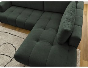 Divano angolare verde allungabile e con contenitore (penisola a destra/a L) con rivestimento in ciniglia Fuji – Bobochic Paris