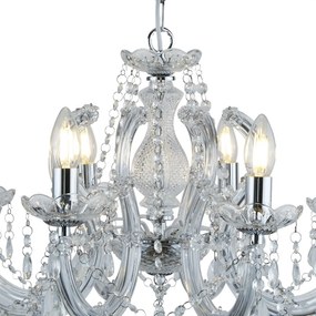 Lampadario Classico Marie Therese Acciaio Cromo Vetro Trasparente 8 Luci E14