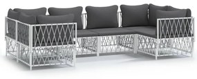 Set salotto da giardino 6 pz con cuscini in acciaio bianco