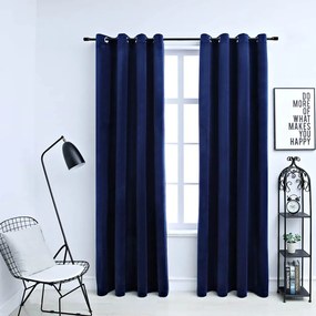 Tende Oscuranti Con Anelli 2 Pz Blu Scuro İn Velluto 140x225 Cm /