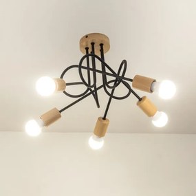 Lampadario a plafone OXFORD 5xE27/15W/230V, finitura pino/nero