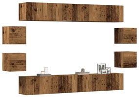 Set Mobile Tv 8 Pz Montato A Parete Legno Antico İn Truciolato /
