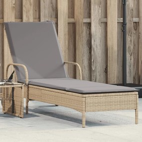 Lettino Prendisole Con Ruote E Cuscino İn Polyrattan Beige /