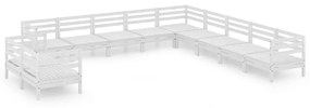 Set Salotto da Giardino 11 pz in Legno Massello di Pino Bianco