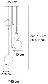 Lampadario Art Déco nero con vetro fumé rotondo 7 luci - Sandra