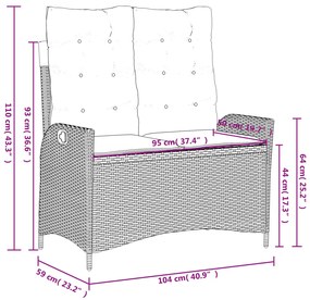 Panca Reclinabile da Giardino con Cuscini Beige in Polyrattan