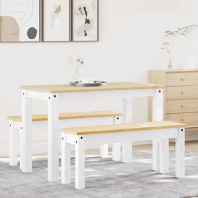 Set Da Pranzo 3 Pz Panama Bianco İn Legno Massello Di Pino /