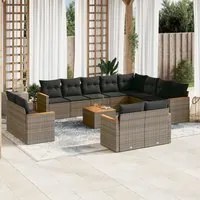 Set Divani da Giardino 13 pz con Cuscini Grigio in Polyrattan 3226522