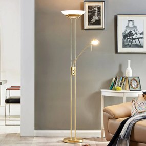 Lampada da terra con luce lettura Yveta Lindby, dimmerabile, Ottone / Oro, Soggiorno / Sala da pranzo, Metallo, Moderno, Lampada LED da terra