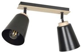 Plafoniera Faretti Spot Orientabili 2 Luci Xiwangmu Acciaio Nero E Legno Naturale