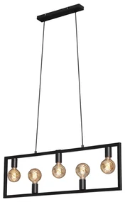 Lampadario A Sospensione Vintage Kotak Metallo Nero 5 Luci Luci E27
