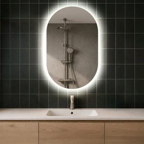 Ovale specchio moderno con luci LED 50x80cm su šaltu LED apšvietimu 7000K, šiltu apšvietimu 3000K arba neutraliu apšvietimu 4500K