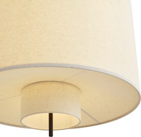 Lampada a sospensione Japandi Nera con paralume in lino bianco 50 cm - Rieu