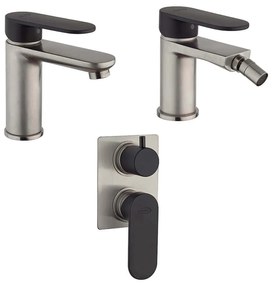 Set rubinetti lavabo bidet e miscelatore incasso doccia con deviatore Jacuzzi Rubinetteria nichel e nero opaco