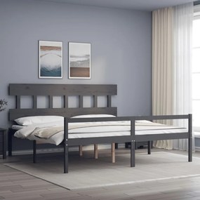 Letto per Anziani con Testiera Grigio 200x200 cm Legno Massello