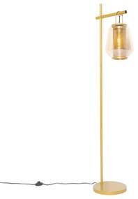 Lampada da terra Art Déco dorata con vetro ambrato - Kevin