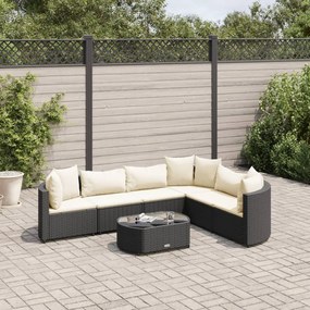 Set divani da giardino con cuscini 7pz nero polyrattan