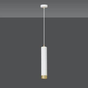 Sospensione 1 Luce Kibo In Acciaio Bianco Con Tubolare In Bianco E Oro