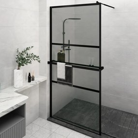Parete Doccia Con Mensola Nera 115x195 Cm Vetro Esg E Alluminio /